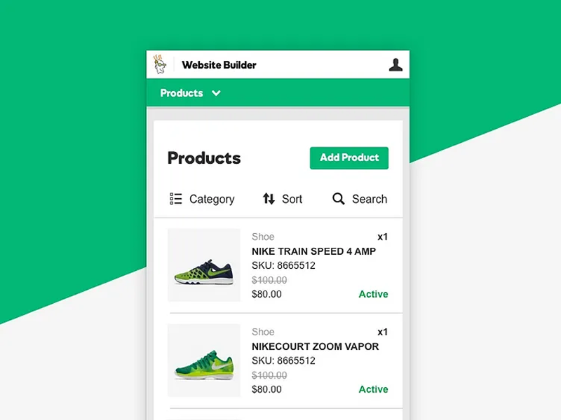 Online store product management interface for a website builder